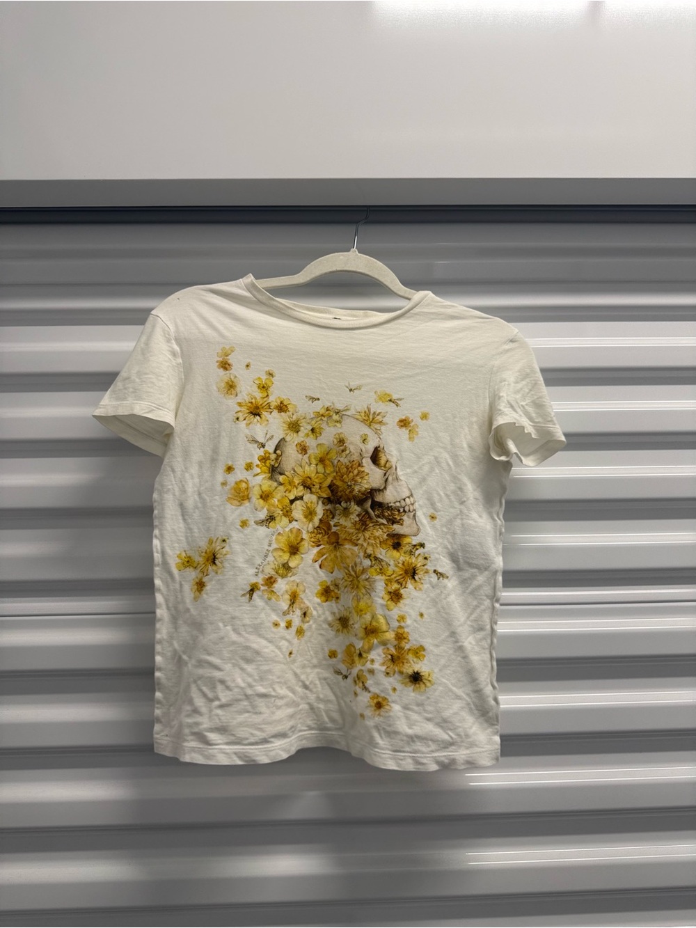 Alexander McQueen White Tee with Yellow Floral Skull Graphic 38
